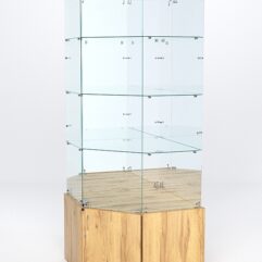 Витрина стеклянная ИСТРА угловая №16 пятигранная (с дверкой, задние стенки - зеркало), Дуб Золотистый