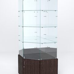 Витрина стеклянная ИСТРА угловая №16 пятигранная (с дверкой, задние стенки - зеркало), Дуб Венге