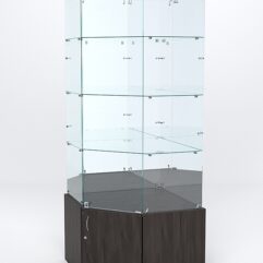 Витрина стеклянная ИСТРА угловая №16 пятигранная (с дверкой, задние стенки - зеркало), Темно-Серый