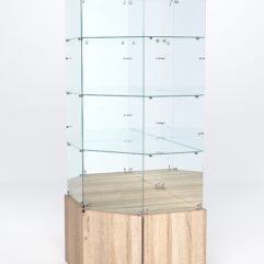 Витрина стеклянная ИСТРА угловая №16 пятигранная (с дверкой, задние стенки - зеркало), Дуб Сонома