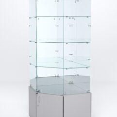 Витрина стеклянная ИСТРА угловая №16 пятигранная (с дверкой, задние стенки - зеркало), Серый