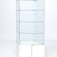 Витрина стеклянная ИСТРА угловая №113 пятигранная (без дверки, задние стенки - стекло), Белый