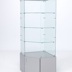 Витрина стеклянная ИСТРА угловая №113 пятигранная (без дверки, задние стенки - стекло), Серый