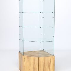 Витрина стеклянная ИСТРА угловая №115 пятигранная (без дверки, задние стенки - стекло), Дуб Золотистый