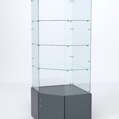 Витрина стеклянная ИСТРА угловая №115 пятигранная (без дверки, задние стенки - стекло), Темно-Серый