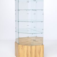 Витрина стеклянная ИСТРА угловая №116 пятигранная (без дверки, задние стенки - зеркало), Дуб Золотистый