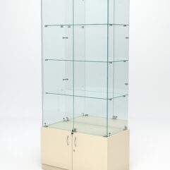 Витрина стеклянная ИСТРА №7 (с дверками, задняя стенка - зеркало), Крем Вайс