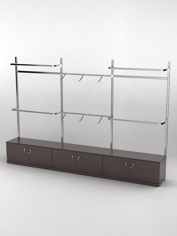 Пристенная торговая система Bazic №1 без задней стенки с тумбами T-21 (3600мм), Дуб Венге