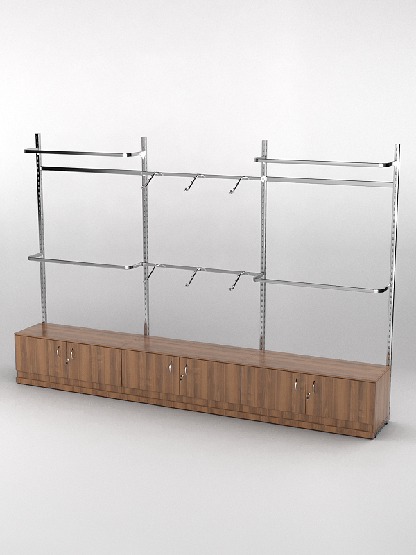 Пристенная торговая система Bazic №1 без задней стенки с тумбами T-21 (3600мм), Орех