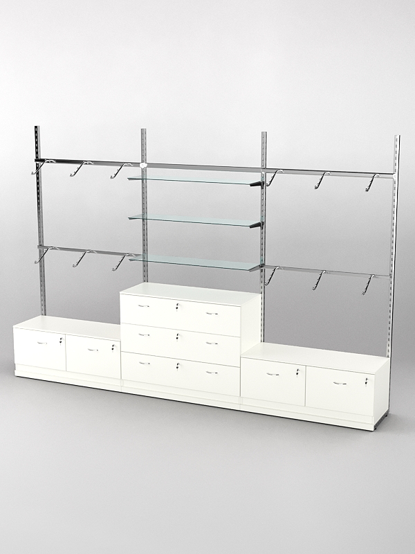 Пристенная торговая система Bazic №4 без задней стенки с тумбами Т-15 и Т-13 (3600мм), Белый