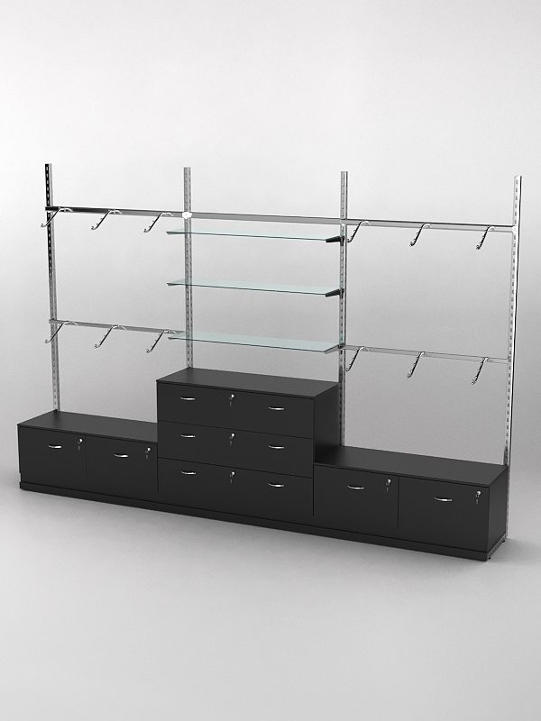 Пристенная торговая система Bazic №4 без задней стенки с тумбами Т-15 и Т-13 (3600мм), Черный