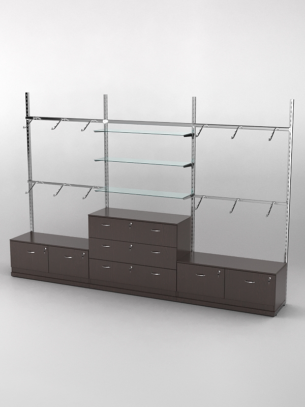 Пристенная торговая система Bazic №4 без задней стенки с тумбами Т-15 и Т-13 (3600мм), Дуб Венге