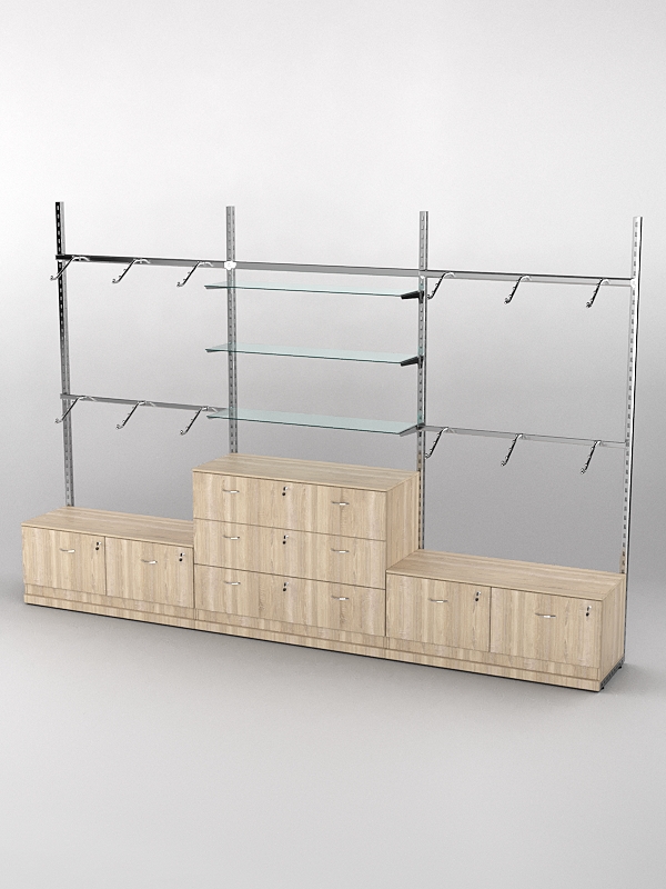 Пристенная торговая система Bazic №4 без задней стенки с тумбами Т-15 и Т-13 (3600мм), Дуб Сонома