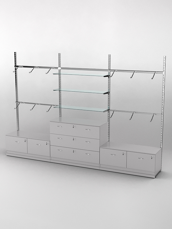 Пристенная торговая система Bazic №4 без задней стенки с тумбами Т-15 и Т-13 (3600мм), Серый