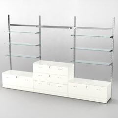 Пристенная торговая система Bazic №6 без задней стенки с тумбами Т-11 и Т-13 (3600мм), Белый