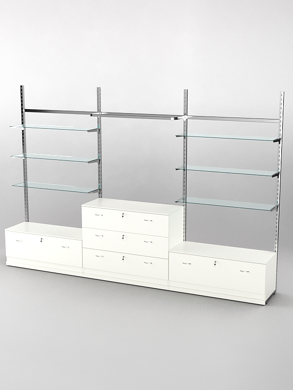 Пристенная торговая система Bazic №6 без задней стенки с тумбами Т-11 и Т-13 (3600мм), Белый