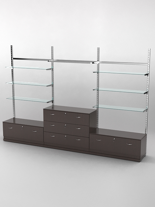 Пристенная торговая система Bazic №6 без задней стенки с тумбами Т-11 и Т-13 (3600мм), Дуб Венге