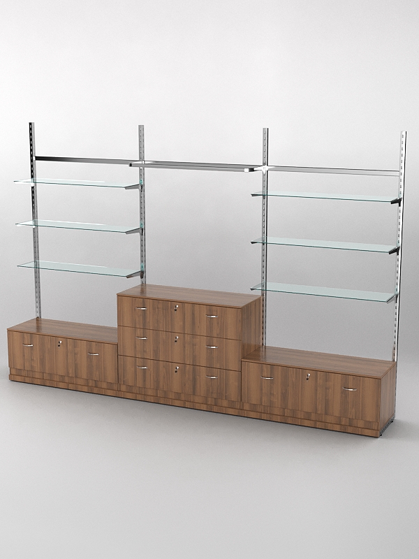 Пристенная торговая система Bazic №6 без задней стенки с тумбами Т-11 и Т-13 (3600мм), Орех