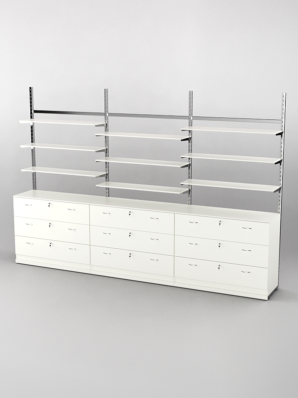 Пристенная торговая система Bazic №7 без задней стенки с тумбами Т-13 (3600мм), Белый