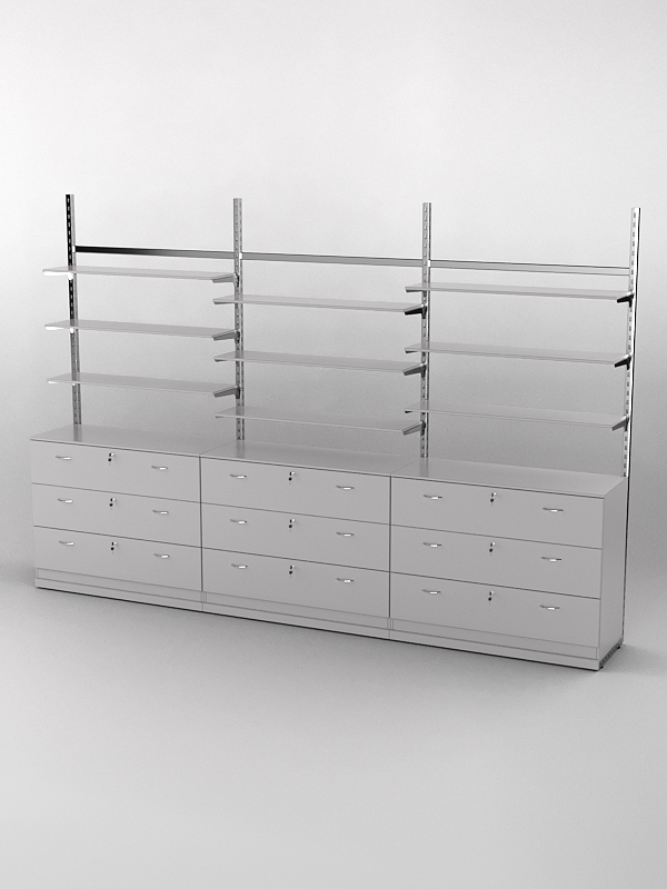 Пристенная торговая система Bazic №7 без задней стенки с тумбами Т-13 (3600мм), Серый