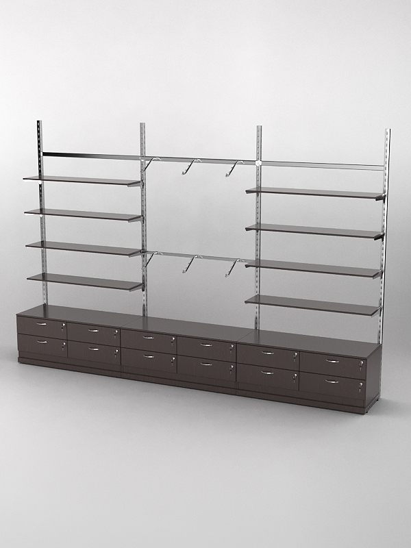 Пристенная торговая система Bazic №9 без задней стенки с тумбами Т-14 (3600мм), Дуб Венге