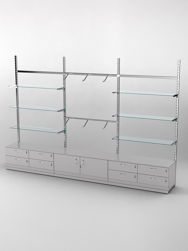 Пристенная торговая система Bazic №10 без задней стенки с тумбами Т-14 и Т-21 (3600мм), Серый