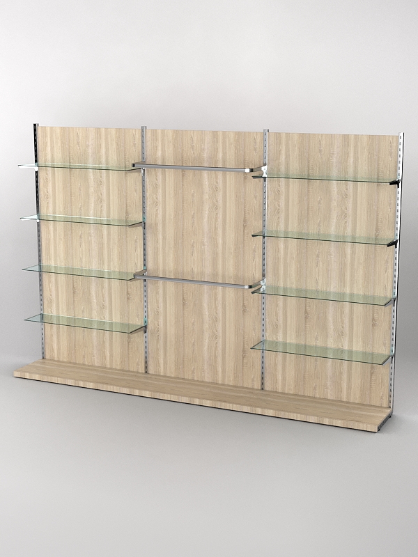 Пристенная торговая система Bazic №6 с задней стенкой (3600мм), Дуб Сонома