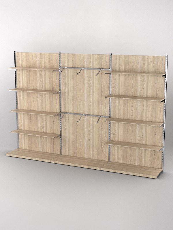 Пристенная торговая система Bazic №9 с задней стенкой (3600мм), Дуб Сонома