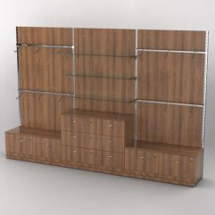 Система торговая Bazic №4 пристенная с ДСП и тумбами Т-15 и Т-13 (3600мм), Орех