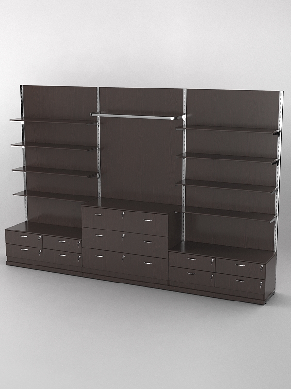 Система торговая Bazic №5 пристенная с ДСП и тумбами Т-14 и Т-13 (3600мм), Дуб Венге