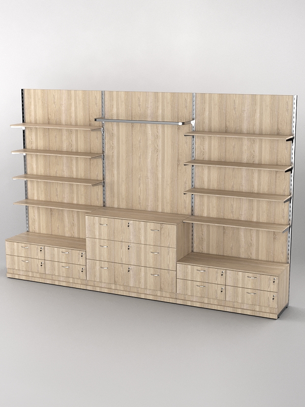 Система торговая Bazic №5 пристенная с ДСП и тумбами Т-14 и Т-13 (3600мм), Дуб Сонома