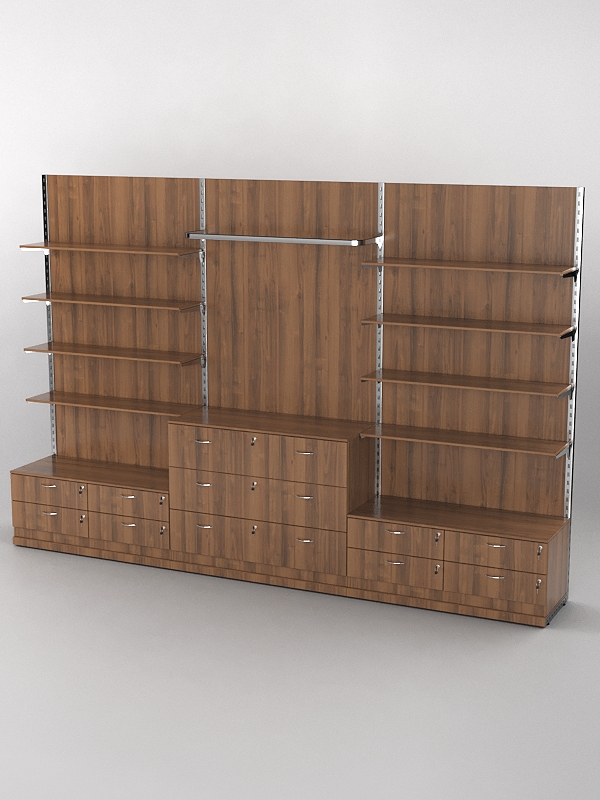 Система торговая Bazic №5 пристенная с ДСП и тумбами Т-14 и Т-13 (3600мм), Орех