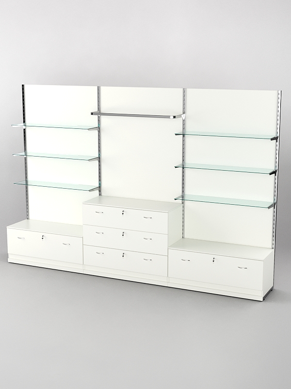 Система торговая Bazic №6 пристенная с ДСП и тумбами Т-11 и Т-13 (3600мм), Белый