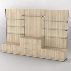 Система торговая Bazic №6 пристенная с ДСП и тумбами Т-11 и Т-13 (3600мм), Дуб Сонома