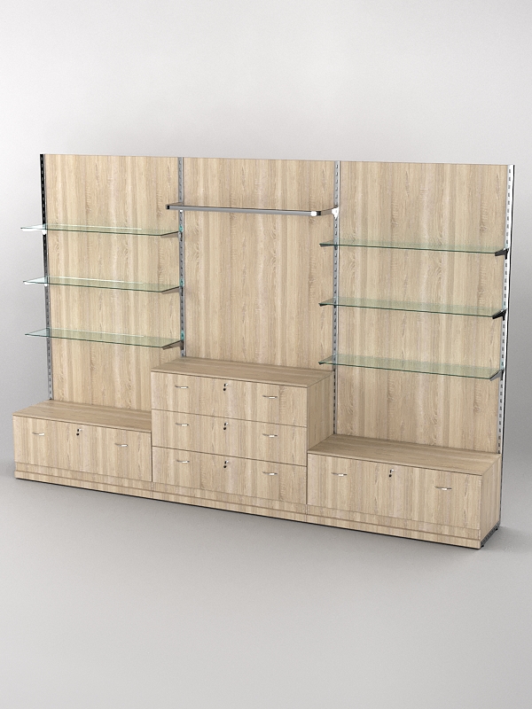 Система торговая Bazic №6 пристенная с ДСП и тумбами Т-11 и Т-13 (3600мм), Дуб Сонома