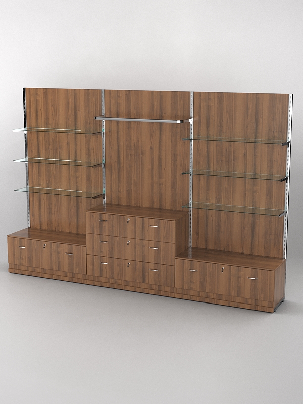 Система торговая Bazic №6 пристенная с ДСП и тумбами Т-11 и Т-13 (3600мм), Орех