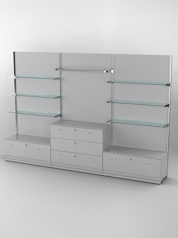 Система торговая Bazic №6 пристенная с ДСП и тумбами Т-11 и Т-13 (3600мм), Серый