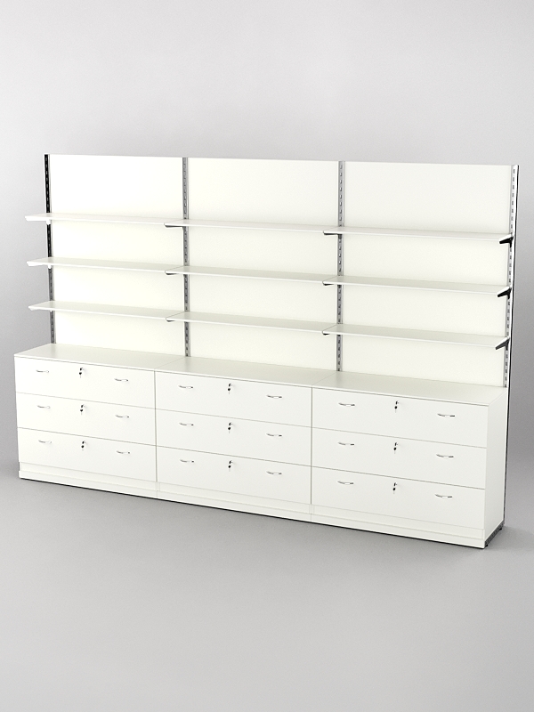 Система торговая Bazic №7 пристенная с ДСП и тумбами Т-13 (3600мм), Белый