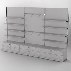 Система торговая Bazic №9 пристенная с ДСП и тумбами Т-14 (3600мм), Серый