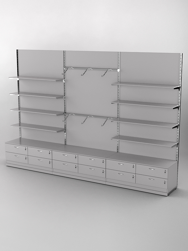 Система торговая Bazic №9 пристенная с ДСП и тумбами Т-14 (3600мм), Серый