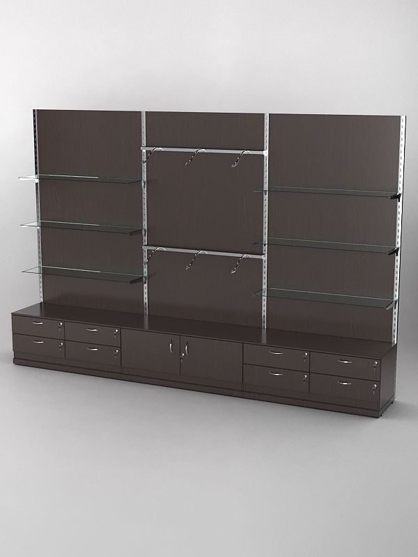 Система торговая Bazic №10 пристенная с ДСП и тумбами Т-14 и Т-21 (3600мм), Дуб Венге