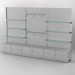 Система торговая Bazic №10 пристенная с ДСП и тумбами Т-14 и Т-21 (3600мм), Серый