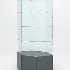 Витрина стеклянная ИСТРА угловая №17 шестигранная (с дверкой, задние стенки - стекло), Темно-Серый