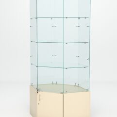 Витрина стеклянная ИСТРА угловая №18 шестигранная (с дверкой, задние стенки - стекло), Крем Вайс