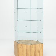 Витрина стеклянная ИСТРА угловая №18 шестигранная (с дверкой, задние стенки - стекло), Дуб Золотистый