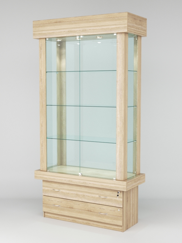Витрина ЭЛИТА №2-2 (задняя стенка - стекло), Дуб Сонома