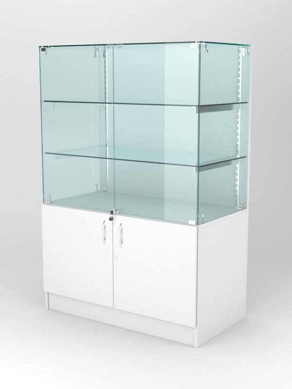Витрина АСТЕРИЯ низкая №1 (с дверками, задняя стенка - ДСП), Белый