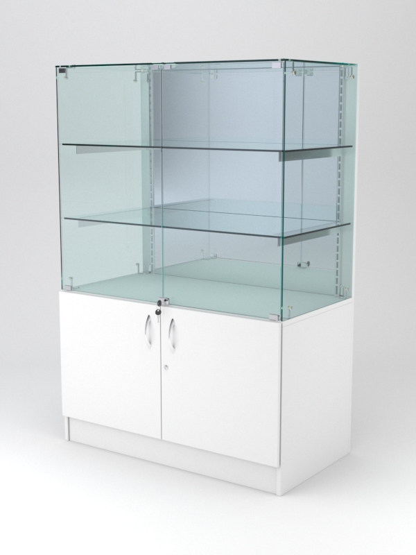 Витрина АСТЕРИЯ низкая №3 (с дверками, задняя стенка - зеркало), Белый