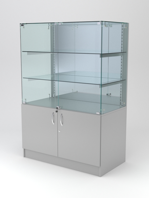 Витрина АСТЕРИЯ низкая №3 (с дверками, задняя стенка - зеркало), Серый