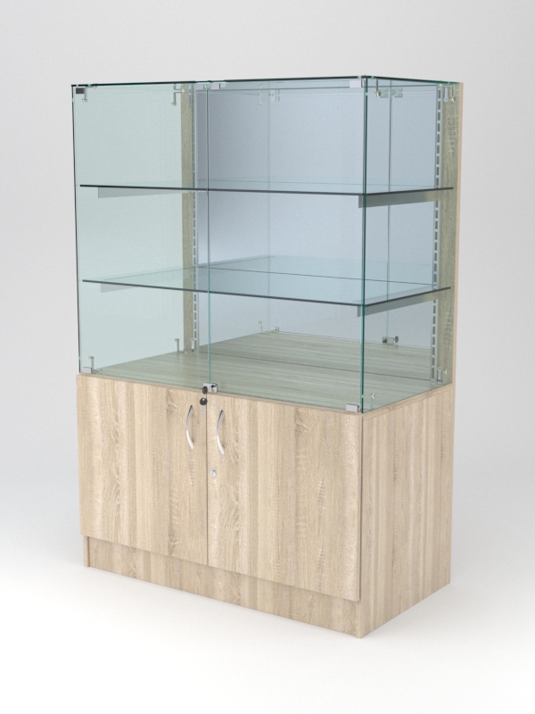 Витрина АСТЕРИЯ низкая №3 (с дверками, задняя стенка - зеркало), Дуб Сонома